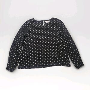 Vintage 90s 100% Silk Blouse Black Geometric Pattern Women’s Long Sleeve Sz 12